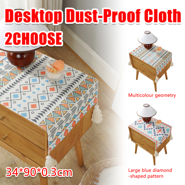 Bedside Table Cover Dustproof Tassel Tablecloth Decorative Nightstand Desk Protector