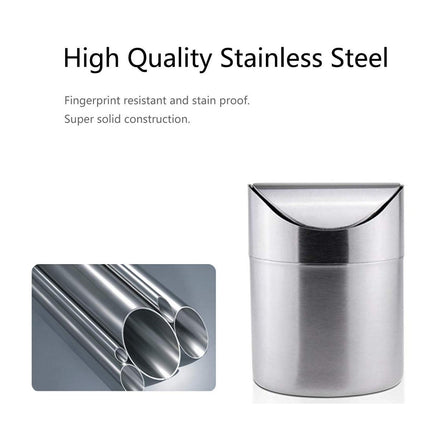 Stainless Steel Mini Desktop Wastebasket Organizer Compact Waste Bin for Office