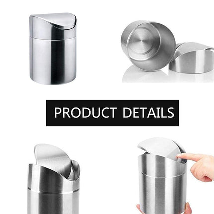 Stainless Steel Mini Desktop Wastebasket Organizer Compact Waste Bin for Office