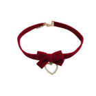 Fashion Red Bows Necklace Diamond Pendant Collar Chain Velvets Bowknot Jewelry
