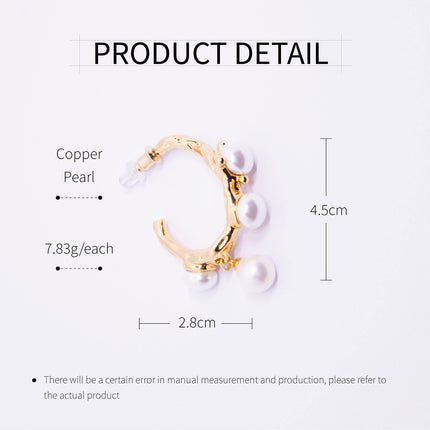 Vintage Textured Hoop Earrings with Freshwater Pearls - Gold Molten Design