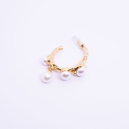 Vintage Textured Hoop Earrings with Freshwater Pearls - Gold Molten Design