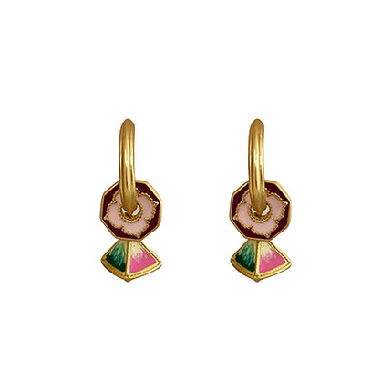 Coloured Enamel Earrings Vintage Dangle Hoop Drop Floral Butterfly Geometric Charm
