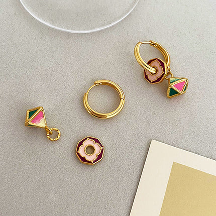 Coloured Enamel Earrings Vintage Dangle Hoop Drop Floral Butterfly Geometric Charm