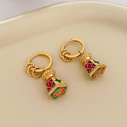 Coloured Enamel Earrings Vintage Dangle Hoop Drop Floral Butterfly Geometric Charm