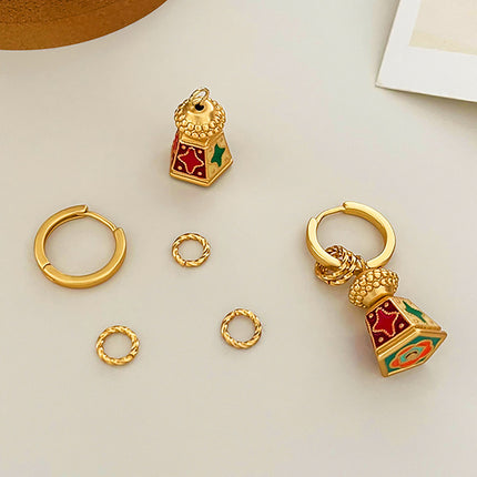 Coloured Enamel Earrings Vintage Dangle Hoop Drop Floral Butterfly Geometric Charm