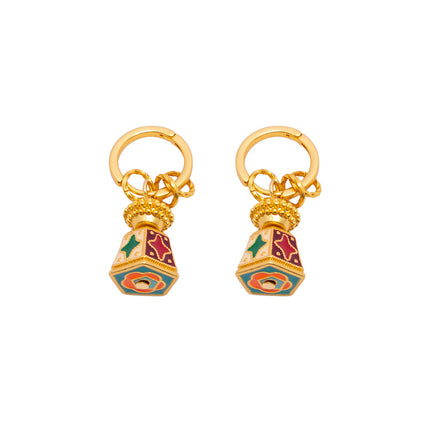Coloured Enamel Earrings Vintage Dangle Hoop Drop Floral Butterfly Geometric Charm