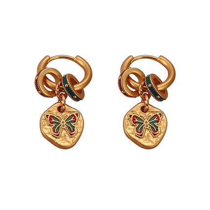 Coloured Enamel Earrings Vintage Dangle Hoop Drop Floral Butterfly Geometric Charm