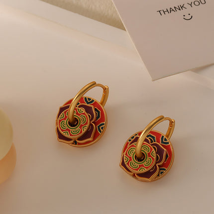 Coloured Enamel Earrings Vintage Dangle Hoop Drop Floral Butterfly Geometric Charm