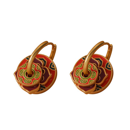 Coloured Enamel Earrings Vintage Dangle Hoop Drop Floral Butterfly Geometric Charm