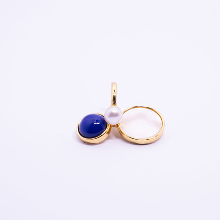 French Vintage Pearl Drop Earrings with Shell and Blue Stone Accent - Detachable Design