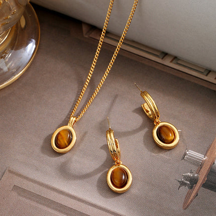 Simple Fashion Brown Necklace and Vintage Earrings for Women Elegant Jewelry