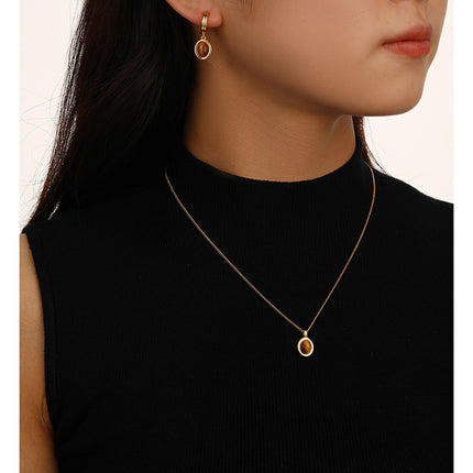 Simple Fashion Brown Necklace and Vintage Earrings for Women Elegant Jewelry