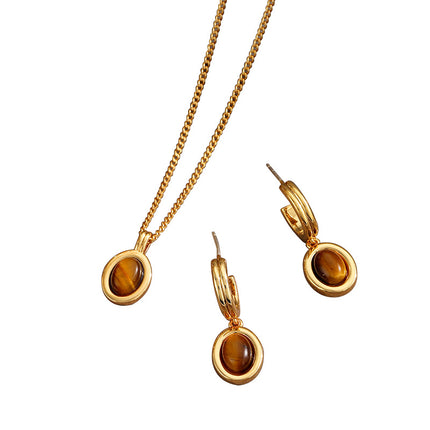 Simple Fashion Brown Necklace and Vintage Earrings for Women Elegant Jewelry
