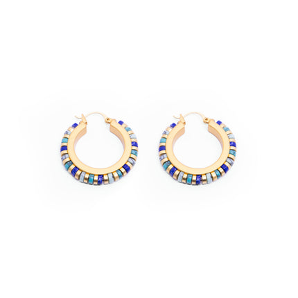 Vintage Turquoise Hoop Earrings Handmade Beaded Brass Drop Earrings for Women