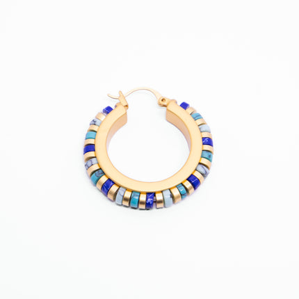 Vintage Turquoise Hoop Earrings Handmade Beaded Brass Drop Earrings for Women