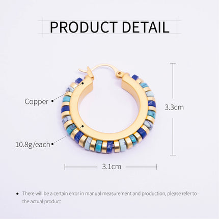 Vintage Turquoise Hoop Earrings Handmade Beaded Brass Drop Earrings for Women