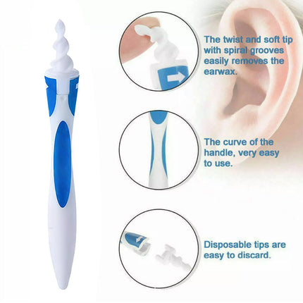 Ear Cleaner with Spiral Silicone Tips for Wax Removal Soft Swab Tool 1 or 2 Set