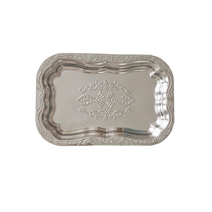 15 Pack Embossed Stainless Steel Decorative Tray Silver Display Storage Tray