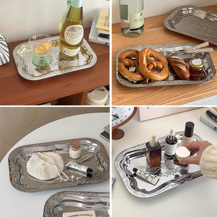 15 Pack Embossed Stainless Steel Decorative Tray Silver Display Storage Tray