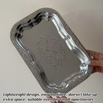 15 Pack Embossed Stainless Steel Decorative Tray Silver Display Storage Tray