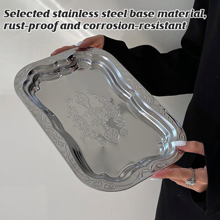 15 Pack Embossed Stainless Steel Decorative Tray Silver Display Storage Tray