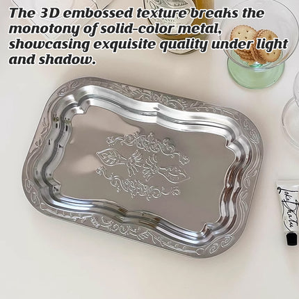 15 Pack Embossed Stainless Steel Decorative Tray Silver Display Storage Tray