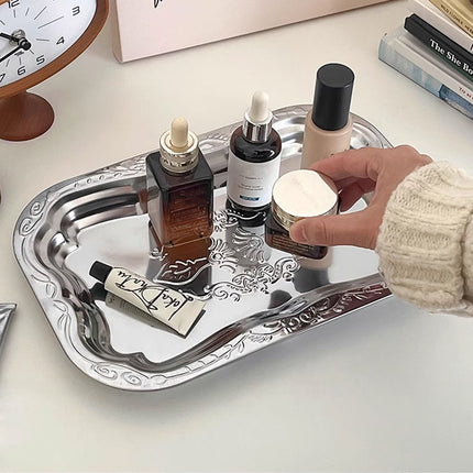 15 Pack Embossed Stainless Steel Decorative Tray Silver Display Storage Tray