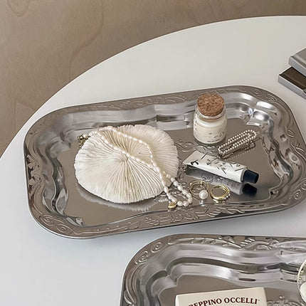 15 Pack Embossed Stainless Steel Decorative Tray Silver Display Storage Tray
