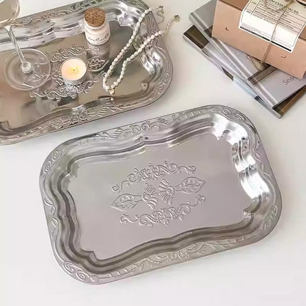 15 Pack Embossed Stainless Steel Decorative Tray Silver Display Storage Tray