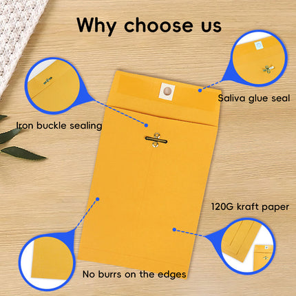 Yellow Kraft Paper Envelope 120gsm Metal Clasp Mailing Documents Office Use