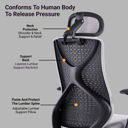 Ergonomic Office Chair S-Shaped Comfort High Elastic Foam Breathable Adjustable