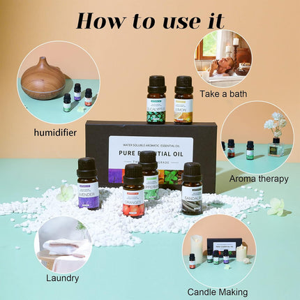 Essential Oil Set 6 Bottles Natural Aromatherapy Oils for Relax and Massage