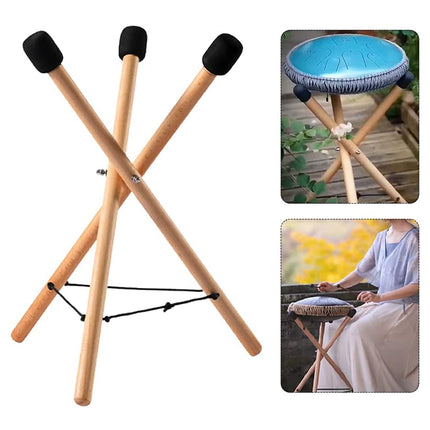 Hand Drum Stand Wooden Foldable Tripod Non Slip Music Practice Performance 60cm
