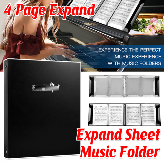 A4 Piano 4 Page Music Sheet Folder Binder Replaceable Inner Core Durable Use