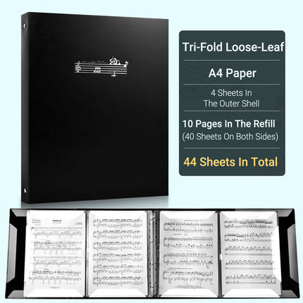 A4 Piano 4 Page Music Sheet Folder Binder Replaceable Inner Core Durable Use