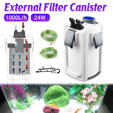 Aquarium Filter Canister 1000L/H External Fish Tank Oxygen Pump Water Filtration