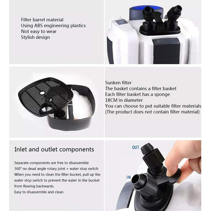 Aquarium Filter Canister 1000L/H External Fish Tank Oxygen Pump Water Filtration