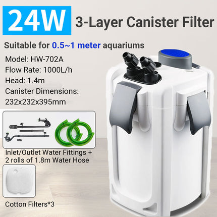 Aquarium Filter Canister 1000L/H External Fish Tank Oxygen Pump Water Filtration