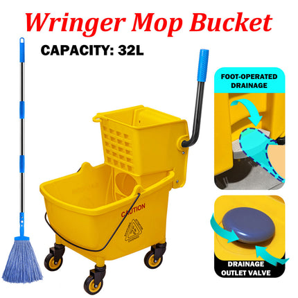 32L Wringer Mop Bucket with Mop Sturdy PP Material for Home Floor Cleaning Use