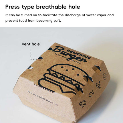 Kraft Burger Takeaway Box 100PCS Food Packaging Container With Vent Hole