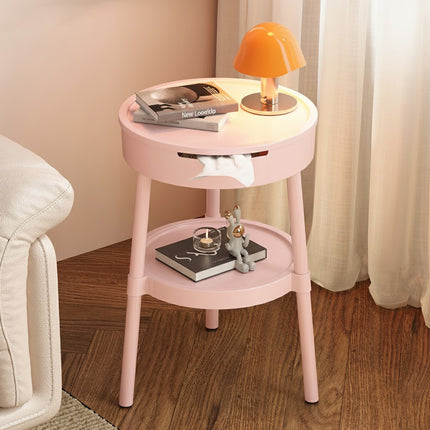 Minimalist Double Layer Small Round Table Build-In Paper Box Space Saving
