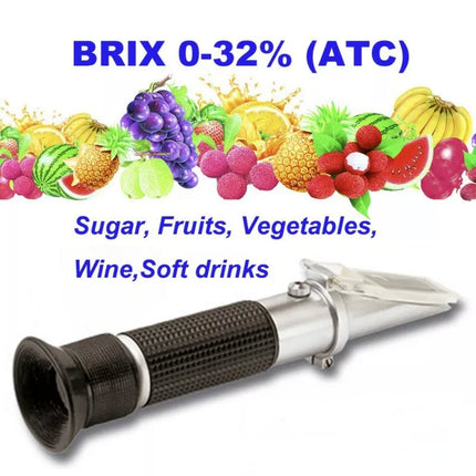 Portable Atc Refractometer 0-32% Brix Tester For Sugar Fruit Alcohol Meter Au