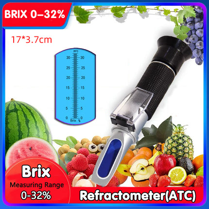 Portable Atc Refractometer 0-32% Brix Tester For Sugar Fruit Alcohol Meter Au