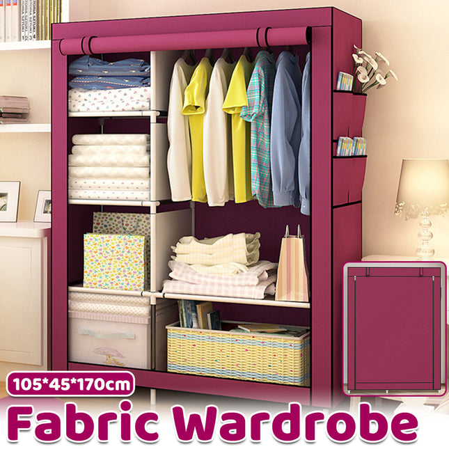 Simple Steel Frame Wardrobe with Non-Woven Fabric Cover for Clothes Storage Use