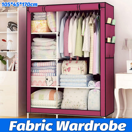 Simple Steel Frame Wardrobe with Non-Woven Fabric Cover for Clothes Storage Use