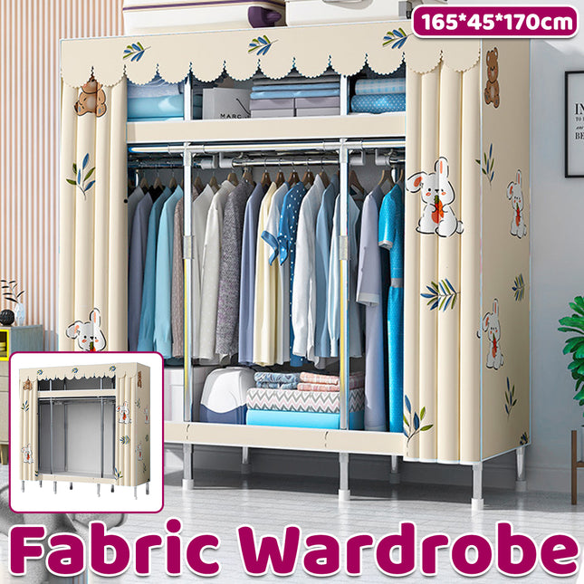 Fabric Wardrobe Closet Organizer 165x45x170cm Durable for Bedroom Storage Use
