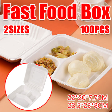 100PCS Disposable Biodegradable Lunch Box for Food Storage Takeaway Meal Safe
