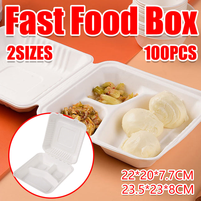 100PCS Disposable Biodegradable Lunch Box for Food Storage Takeaway Meal Safe