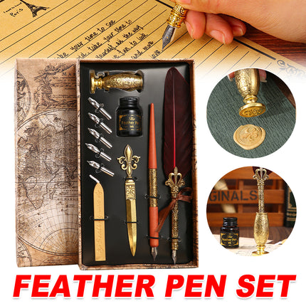 Vintage Calligraphy Quill Pen Set with Ink Wax Seal and Letter Opener  Description